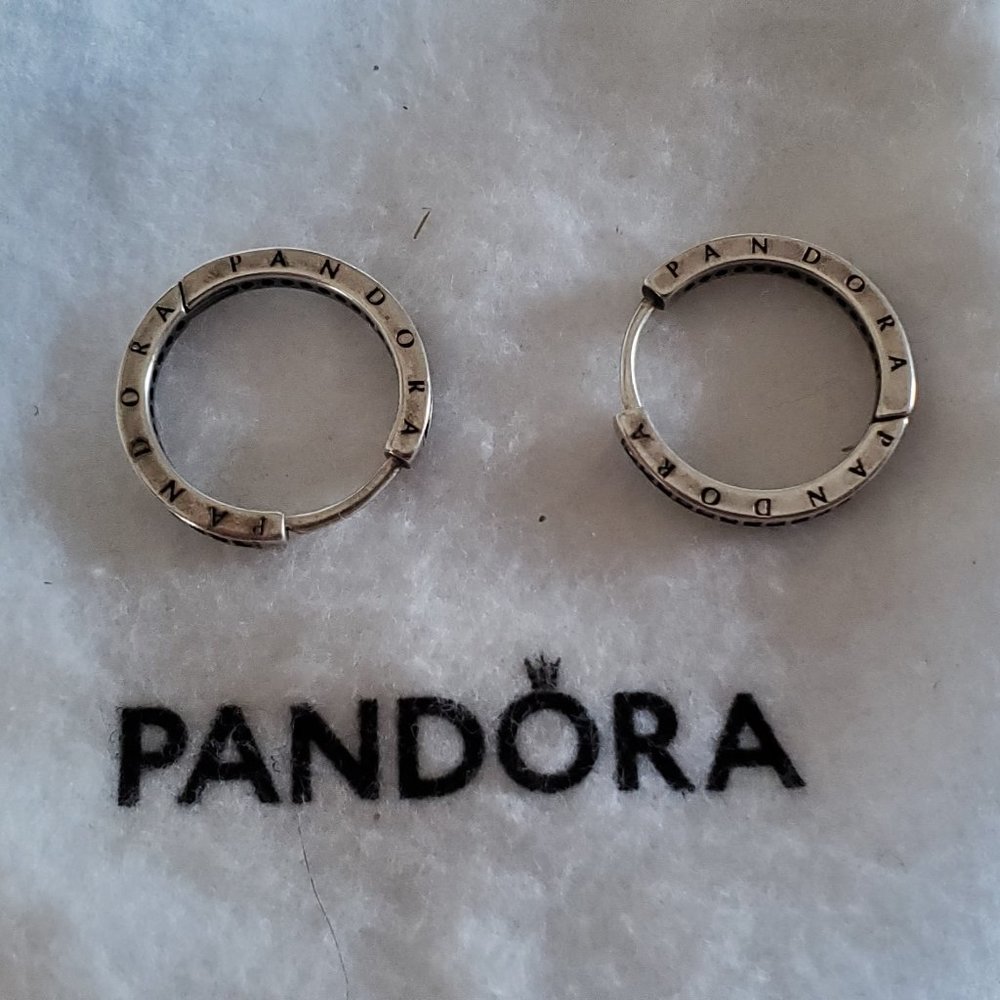 Sparkle & Pandora Logo Hoop Earrings